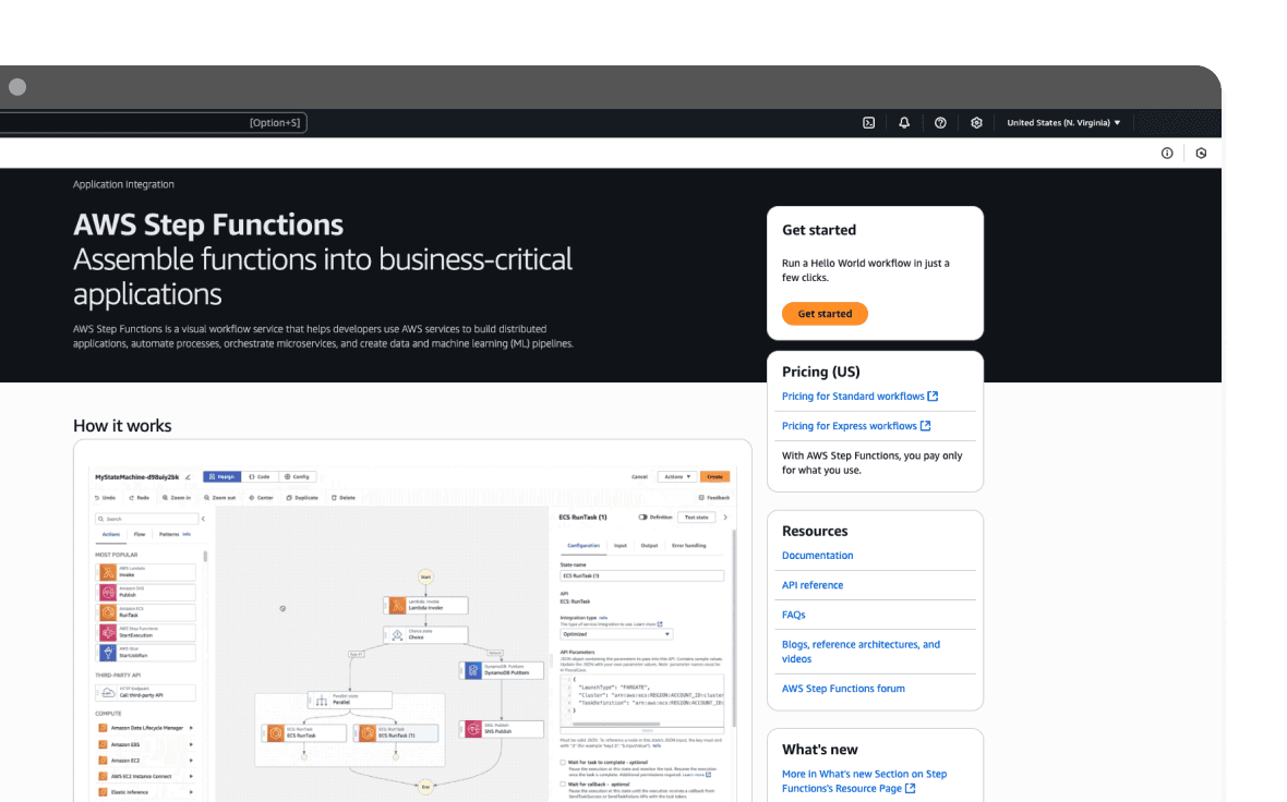 AWS step functions mockup