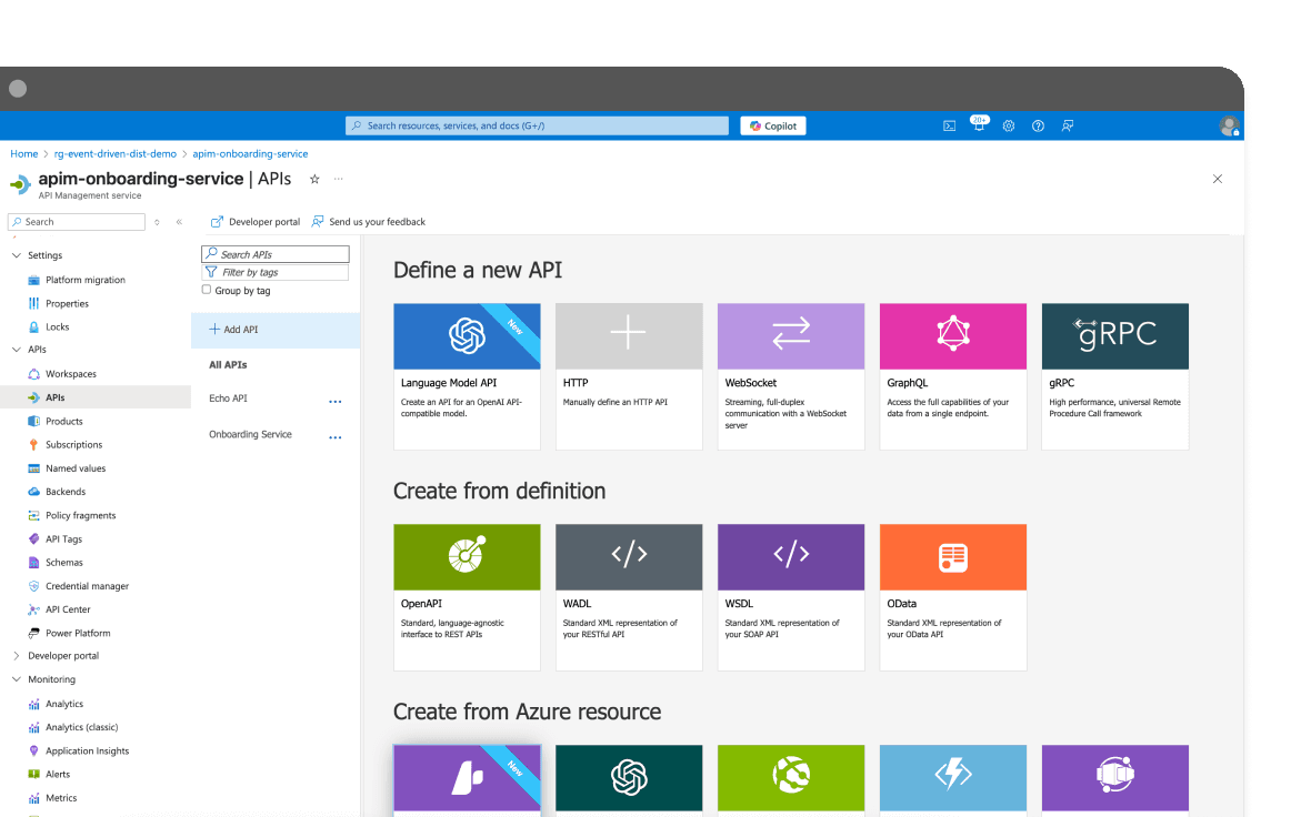 Azure API management mockup