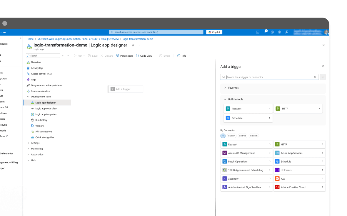 Azure logic apps mockup