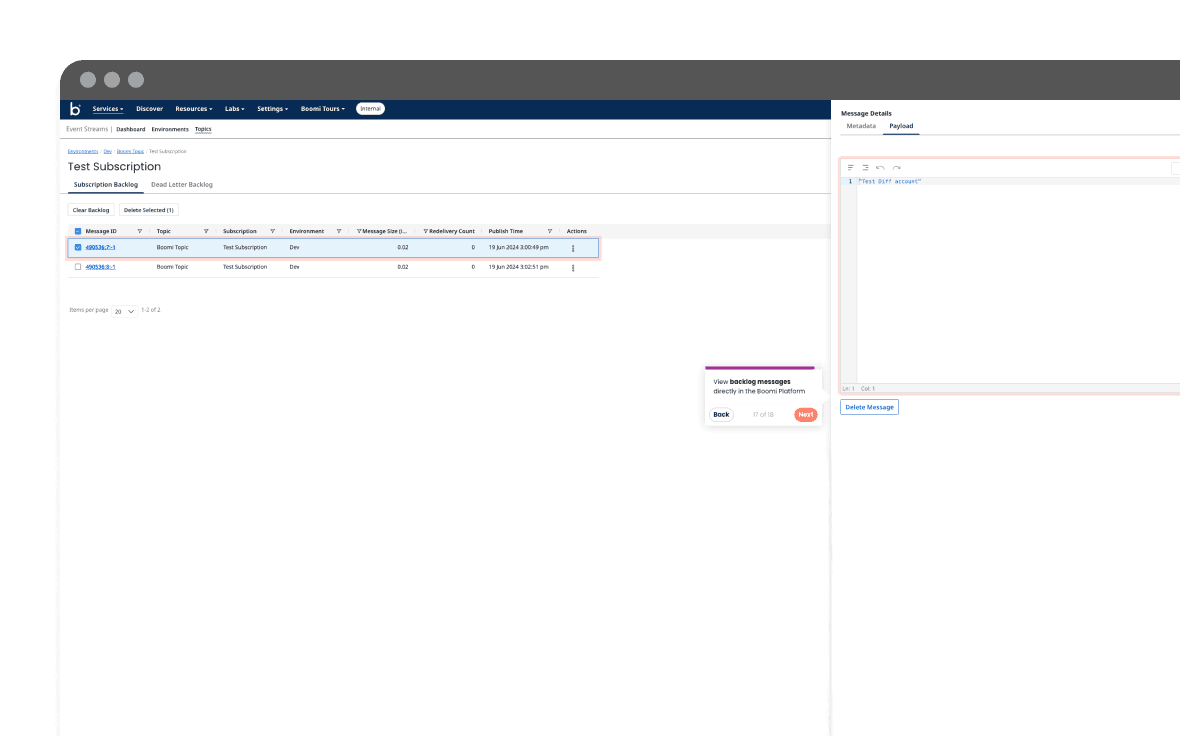 Boomi event streams mockup