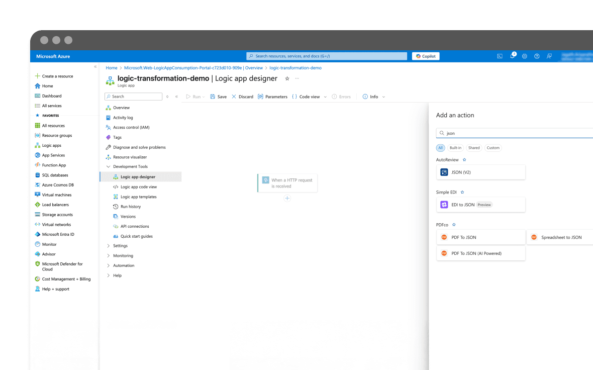 Azure logic apps mockup